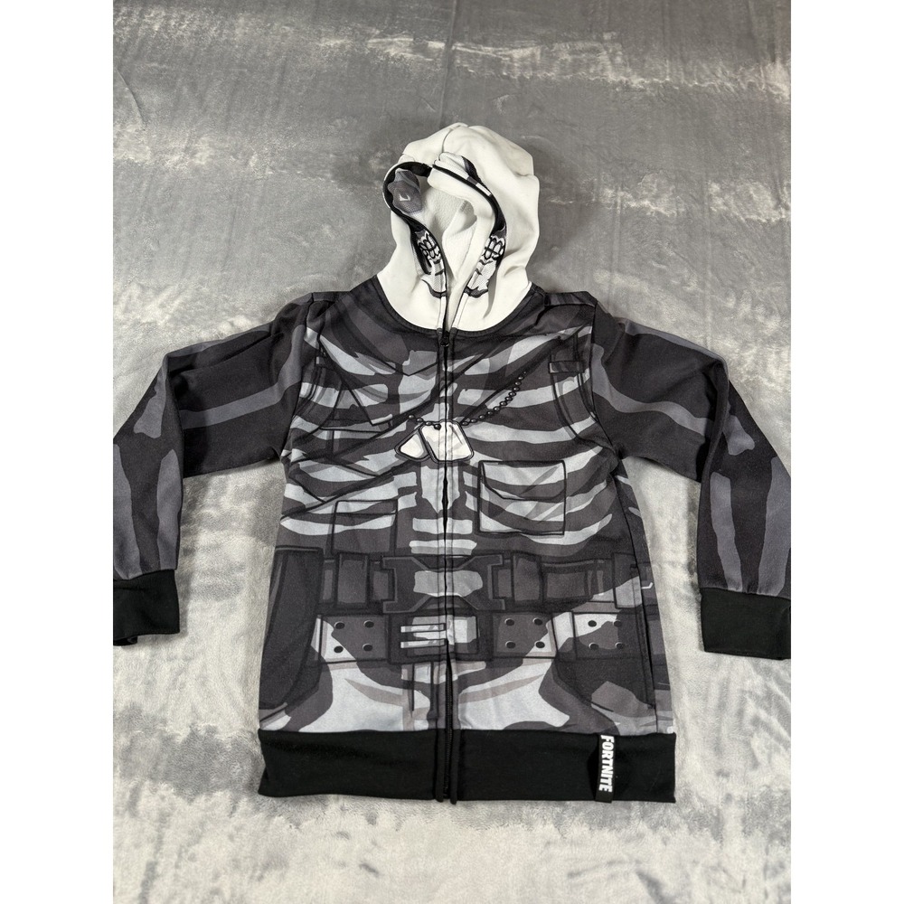 Fortnite Skull Trooper Full Zip Hoodie Boys Youth Costume Mask Skeleton Camo M